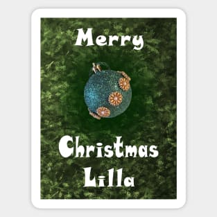 Merry Christmas Lilla - Green Glitter Ball Ornament with Beaded Flowers :) Sticker